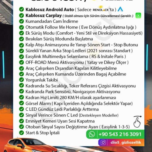 CLİO 5 İCON PAKET GİZLİ ÖZELLİK AKTİVASYONU