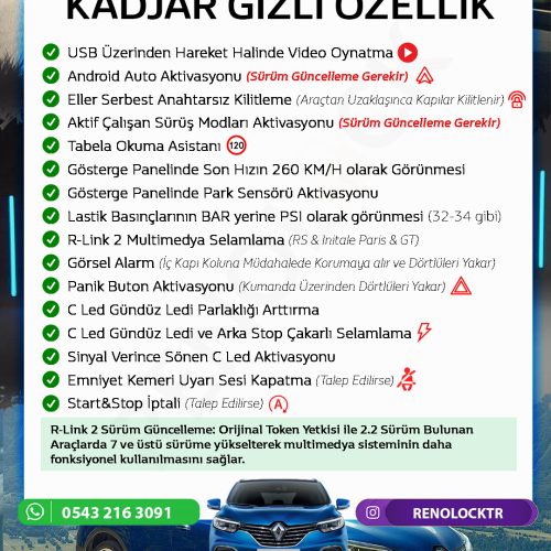 KADJAR GİZLİ ÖZELLİK AKTİVASYONU 2016-2020